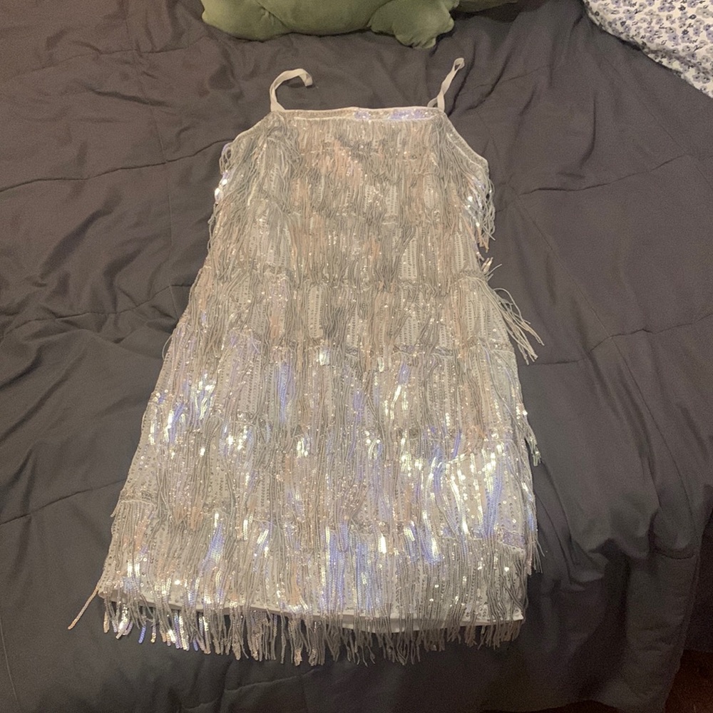 silver sequin tassel dress from shein, size small